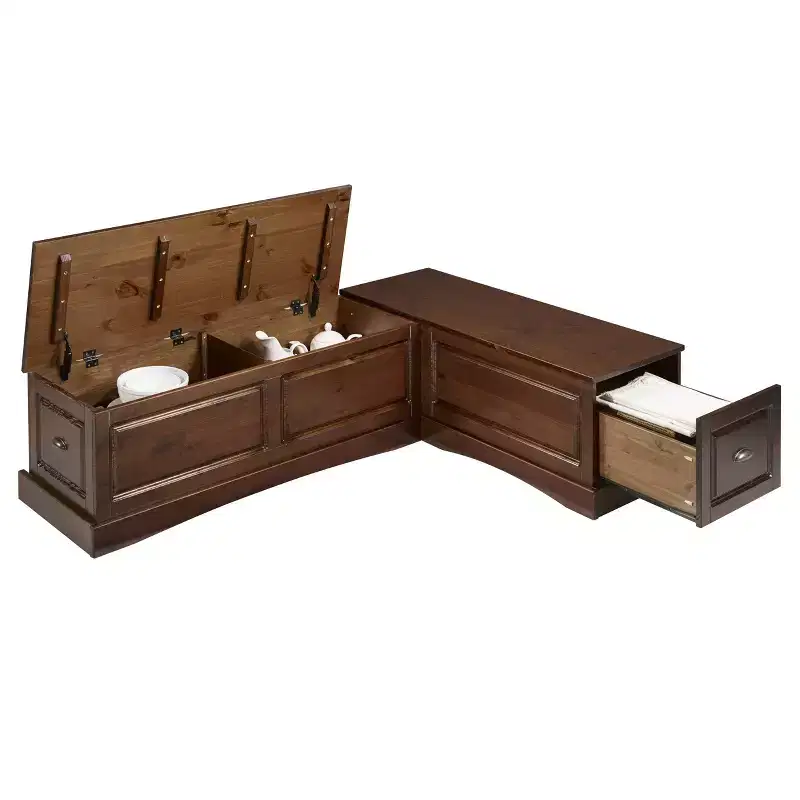 3pc Colby L Shaped Bench and Backless Nook Dining Set Brown - Linon: Wood Frame, 5-Seater, Trestle Base