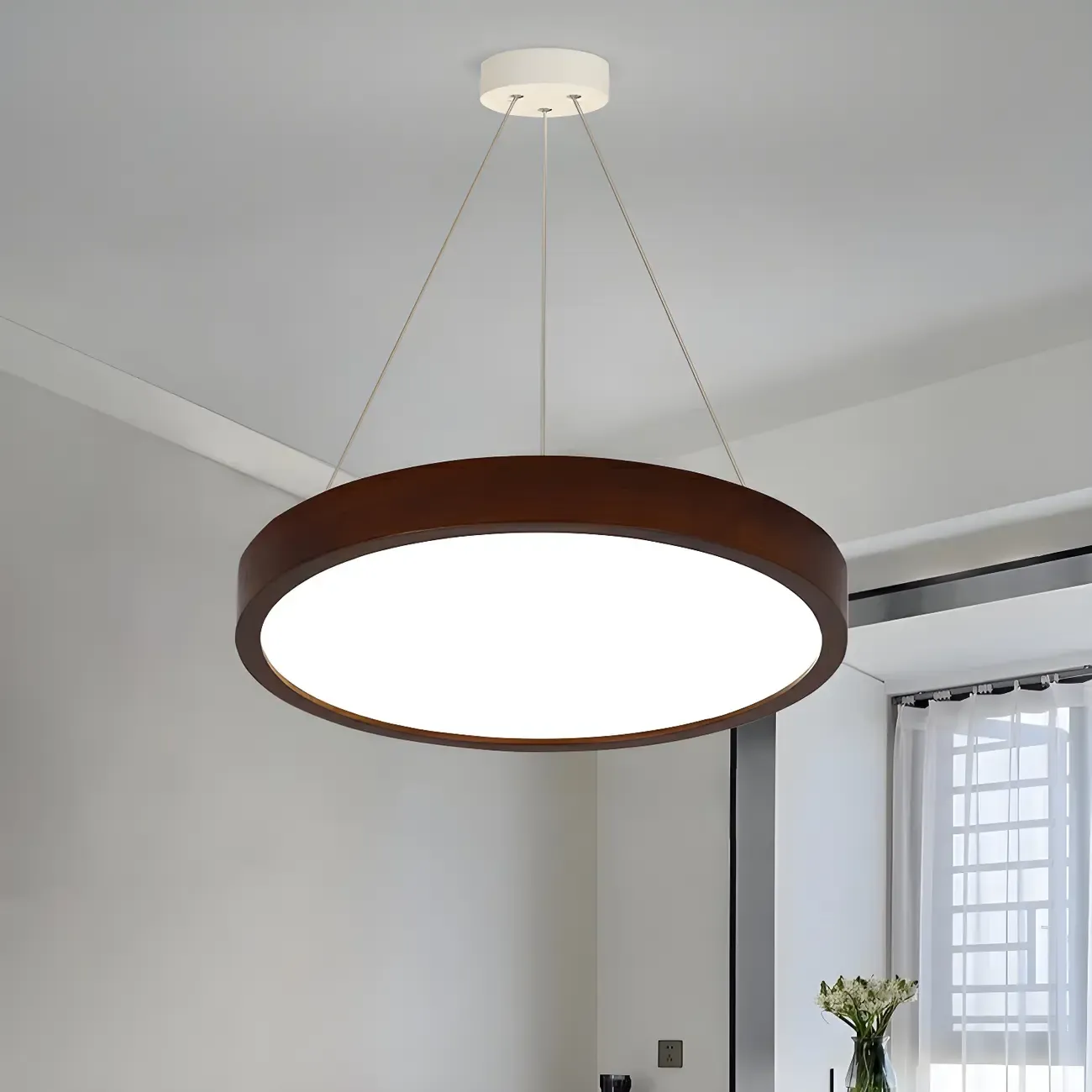 Modern Dimmable LED Brown Cylinder Wood Chandelier