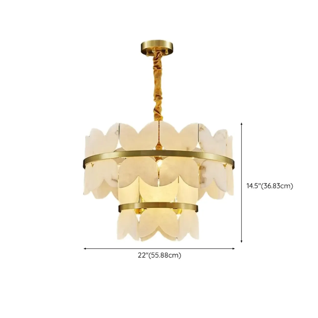 Luxurious Round Gold Tiered Alabaster Chandelier
