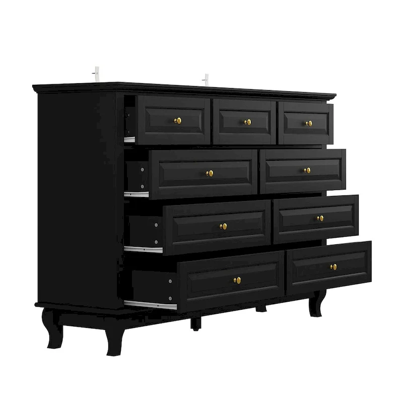 9-Drawer Dresser with Solid Wood Legs Chest Of Drawers Lacquer Console