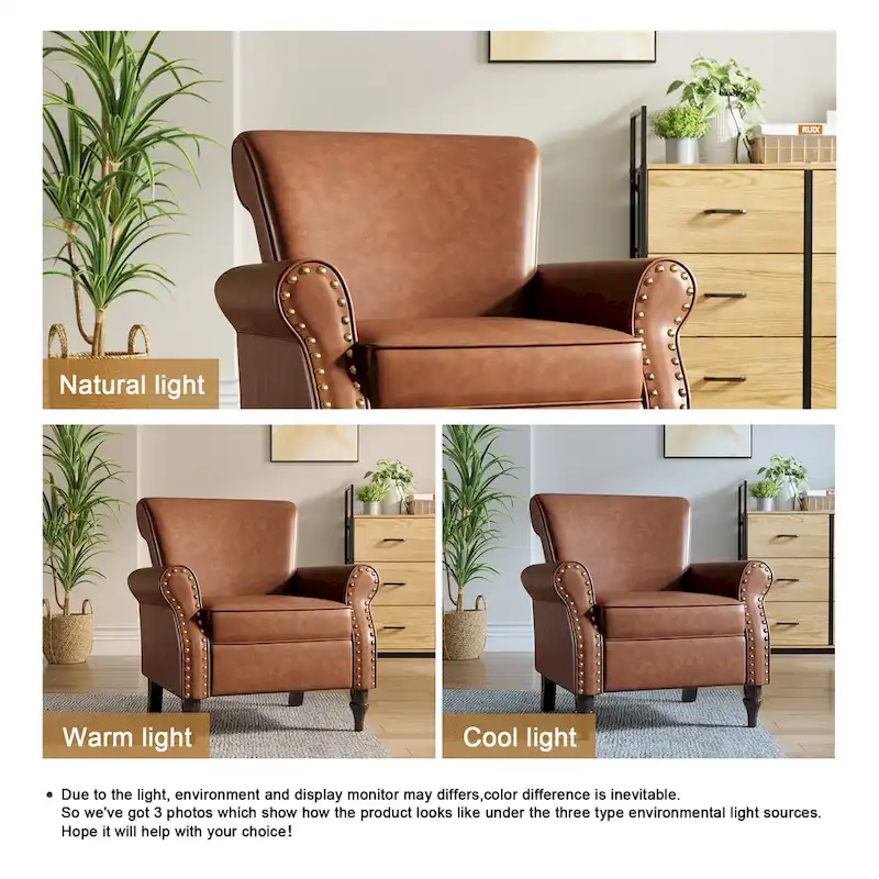 Nailheads Accent Chair Faux Leather Armchair