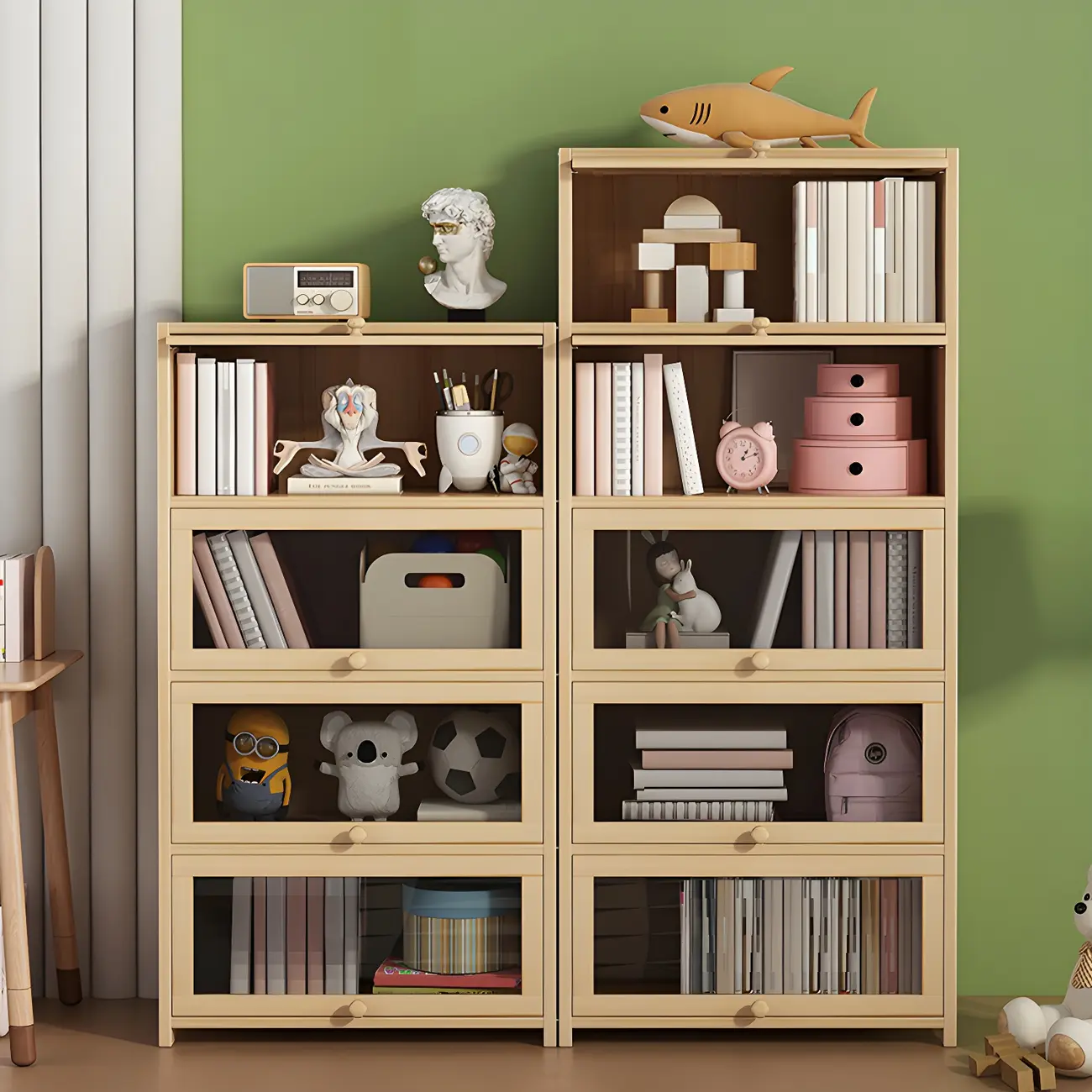 Classic Natural Wooden Display Cabinet with Acrylic Doors
