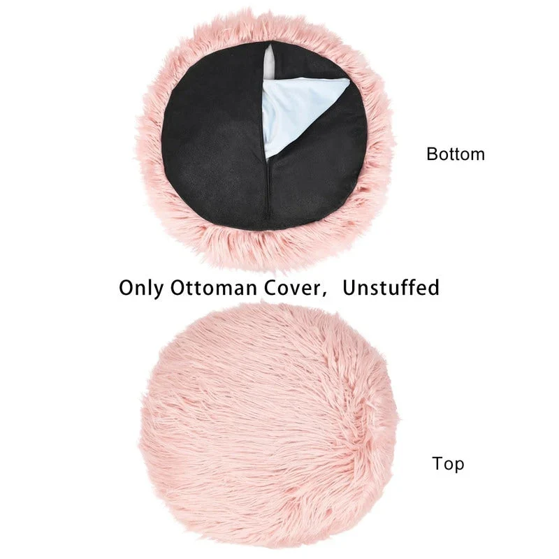 Adeco Unstuffed Ottoman Round Pouf Cushion Covers Faux Fur Foot Stool
