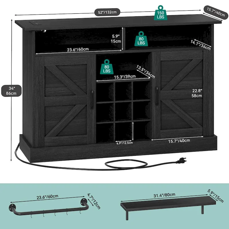 Moasis 52 Buffet Cabinet Farmhouse Coffee Bar Cabinet
