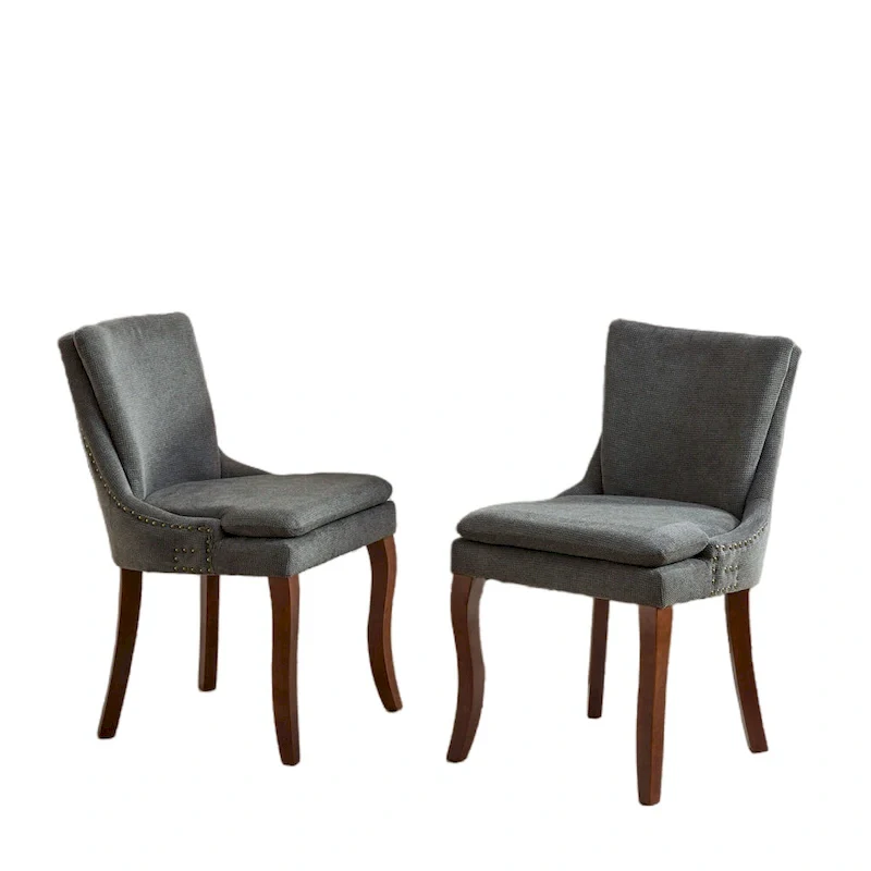 Chenille Fabric Upholstered Dining Chairs w/ Solid Wood Legs(Set of 2)