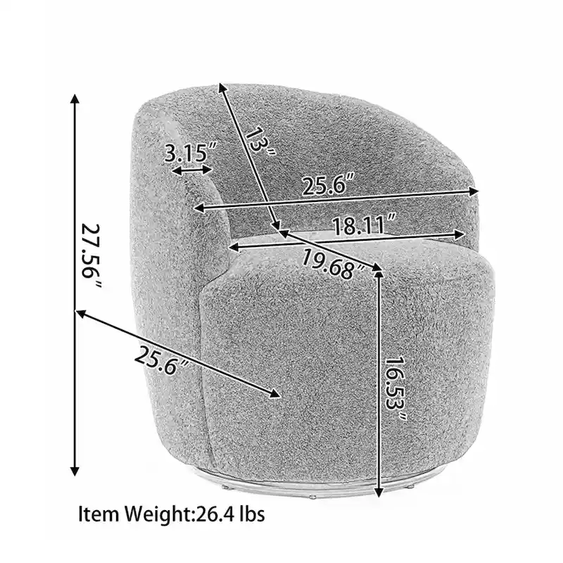 Velvet Fabric Swivel Accent Armchair Barrel Chair With Powder Coating Metal Ring