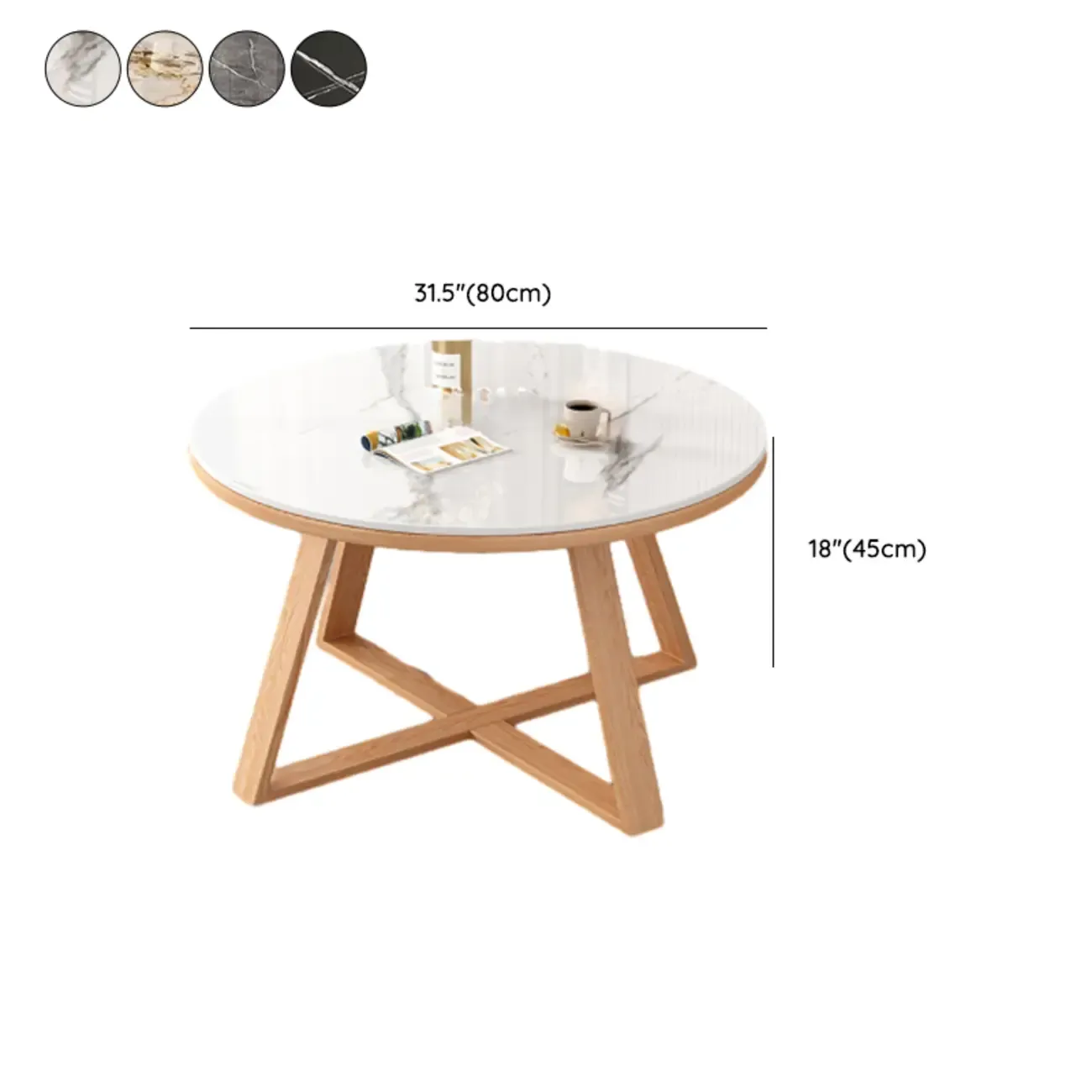 Modern Marble Round 2 Nesting Coffee Table Set with Wood Base