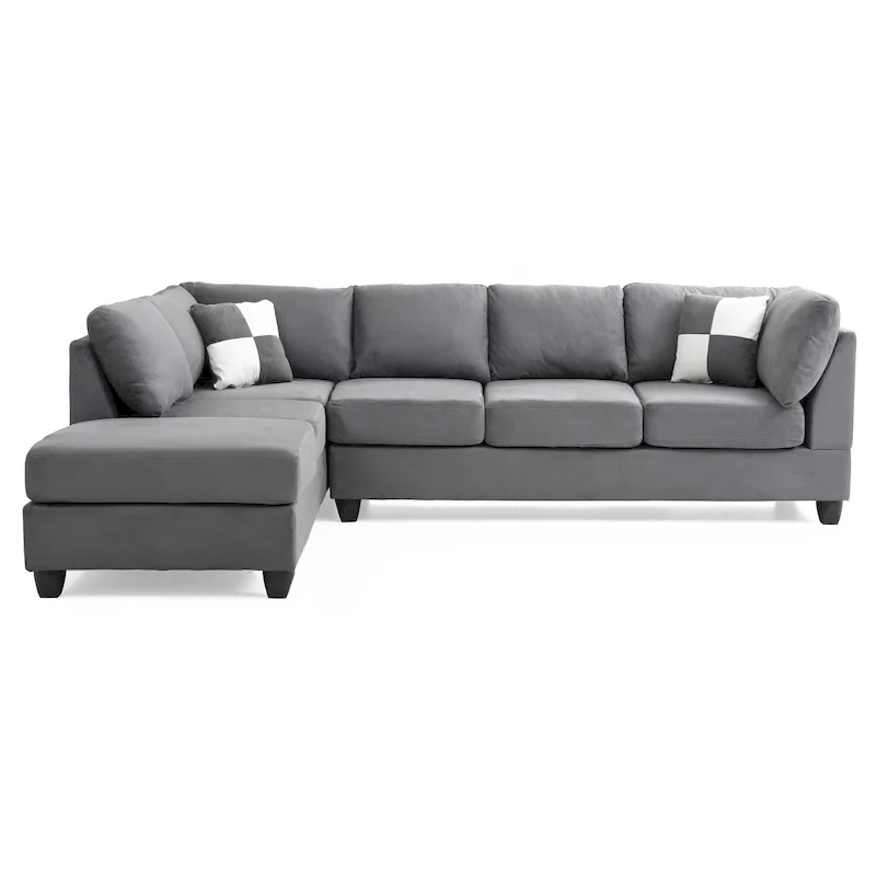 Malone 111 in. Suede 4-Seater Sectional Sofa with 2-Throw Pillow - 111L x 78W x 34H