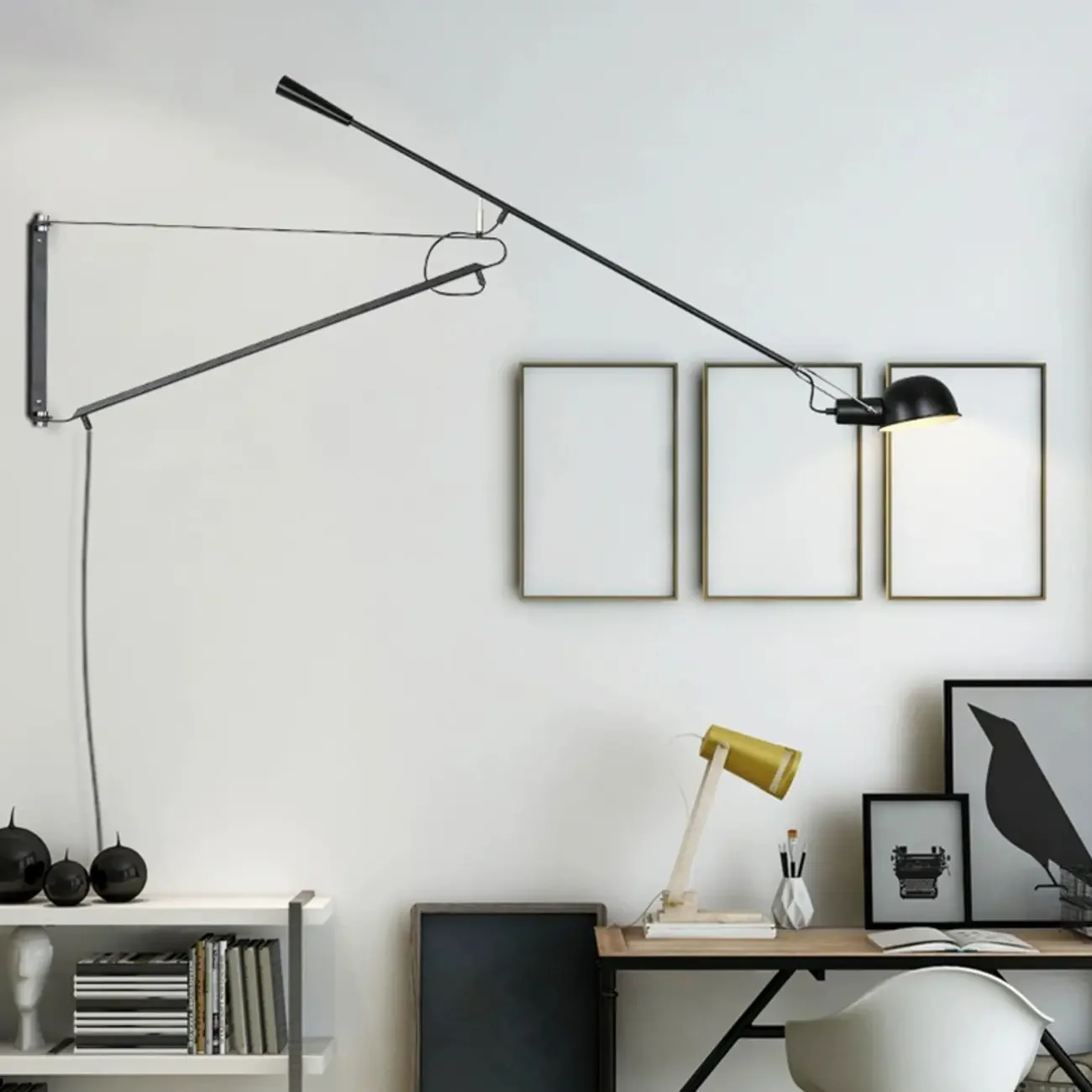 Geometric Metal Black Adjustable Swing Arm Wall Light