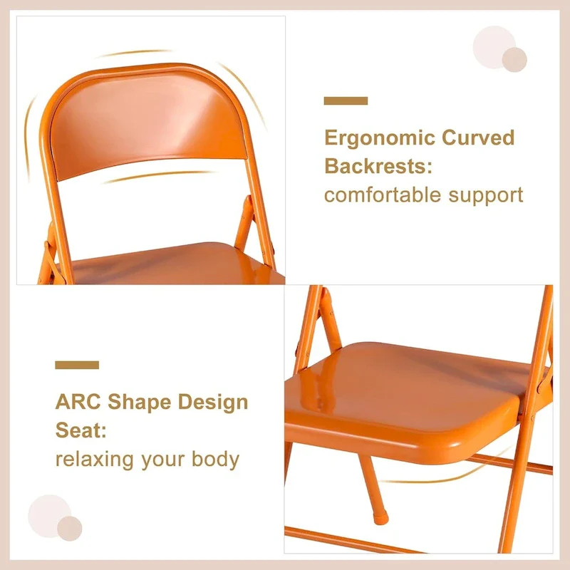 VECELO Folding Chairs Set of 4 Metal Frame Steel Seat with Triple Braced