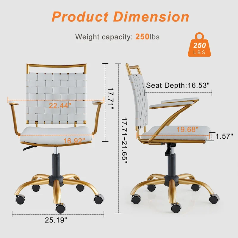 CAROCC Home Office Desk Chair Gold with Throw Pillow