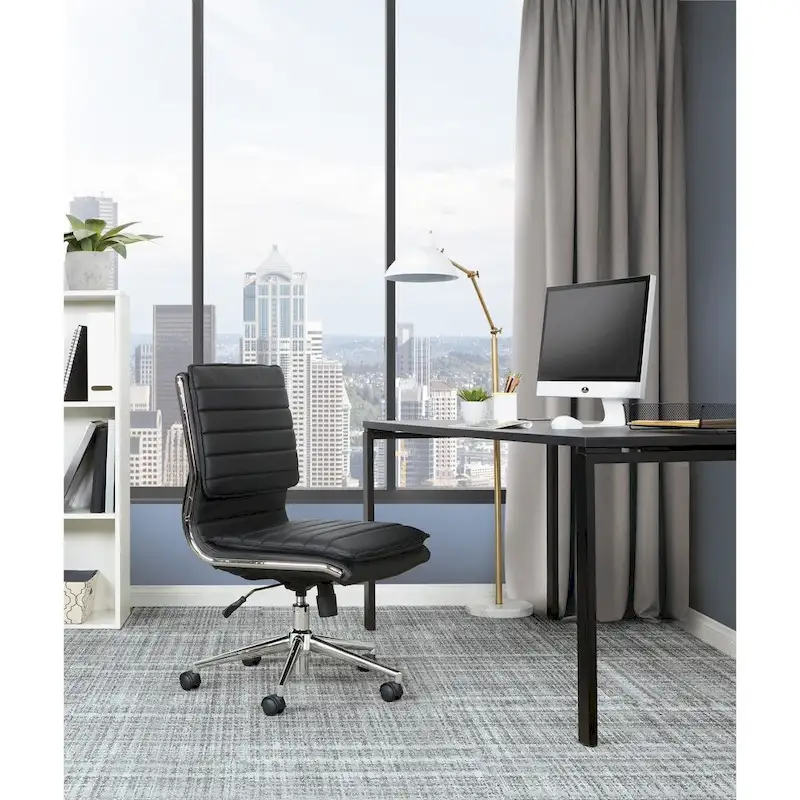 Armless Mid Back Professional Managers Faux Leather Chair with Chrome Base