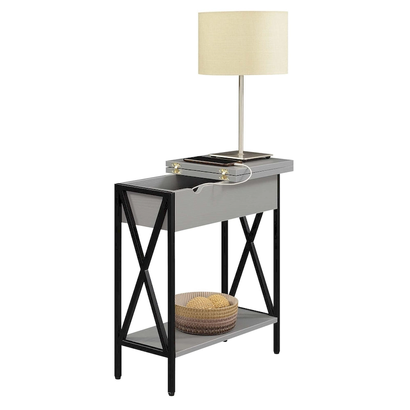 Convenience Concepts Tucson Flip Top End Table with Charging Station and Shelf