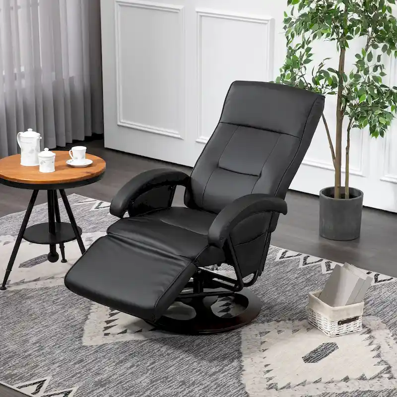 Modern Lounge Chair PU Leather Swivel Recliner Chair Padded Armchair with Footrest and Adjustable Backrest