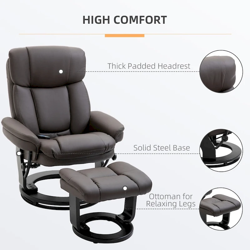 HOMCOM PU Leather Massage Recliner Chair with Ottoman Armchair