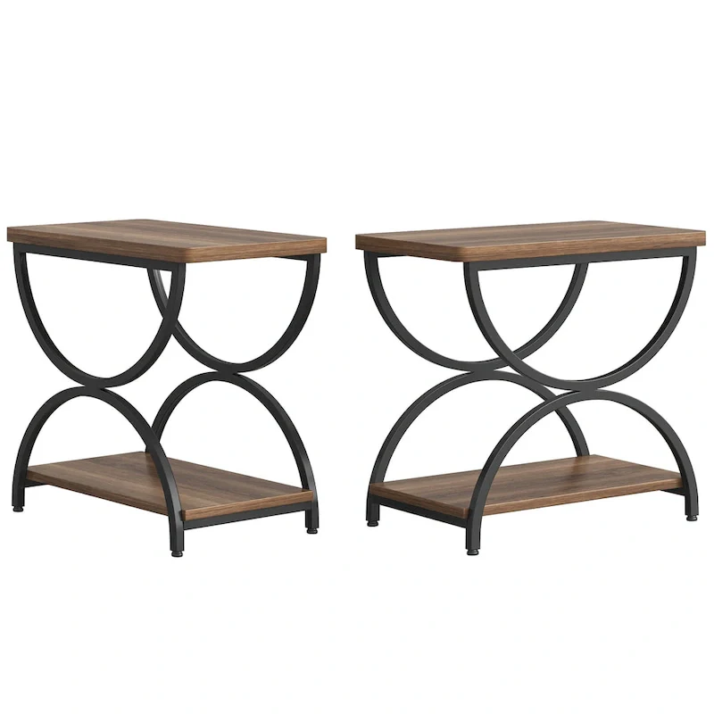 2 Tier Wood and Metal End Side Table for Living Room (Set of 2) - 2PCS