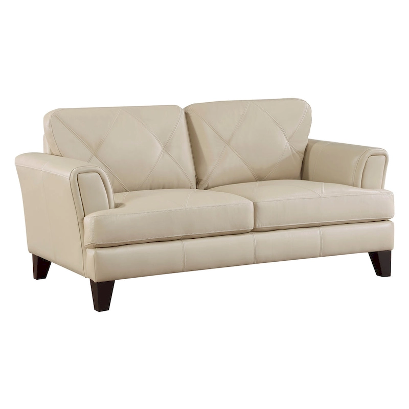 Lisa 71 Inch Loveseat, Cream Top Grain and Split Leather Brown Solid Wood