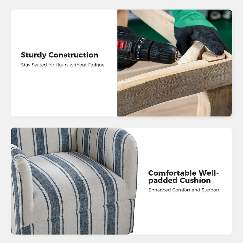 Pancy Traditional Swivel Armchair with Jacobean Strip Pattern by