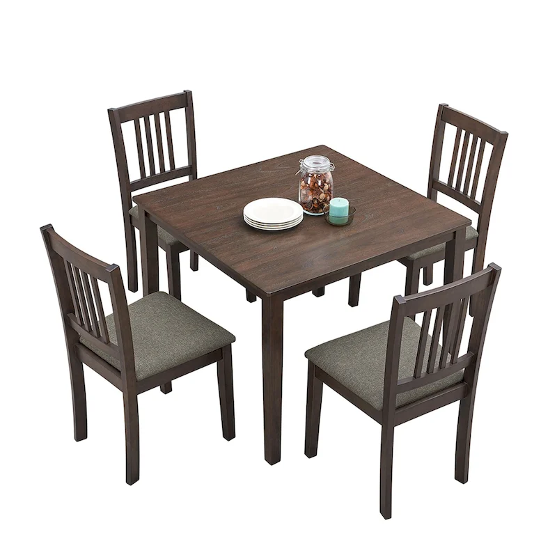 Modern 5-Piece Dining Set with Square Table & 4 Slat Back Upholstered Chairs
