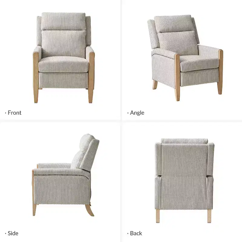 Upholstered Push Back Recliner, Set of 2 — Beige / Blue / Grey / Stripe