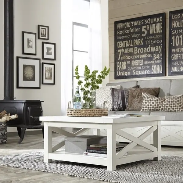 Seaside Lodge Off-White Weathered Finish Coffee Table by Homestyles