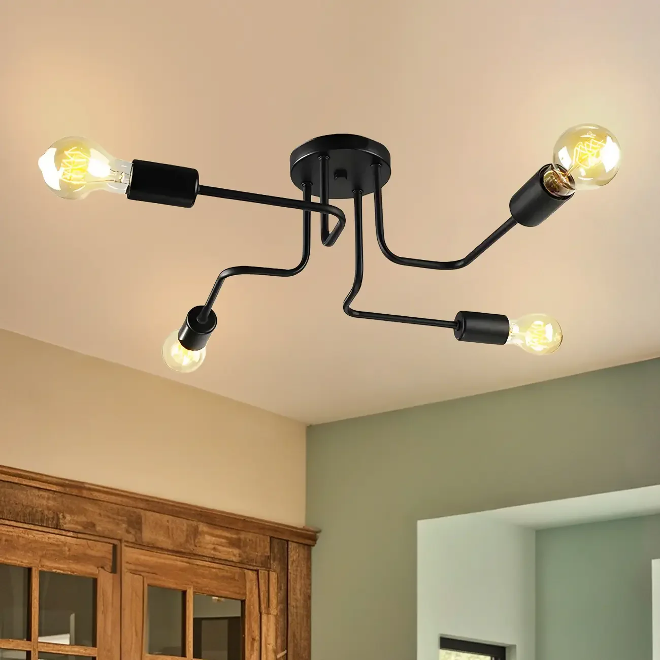 Industrial Branch Metal Semi Flush Ceiling Light