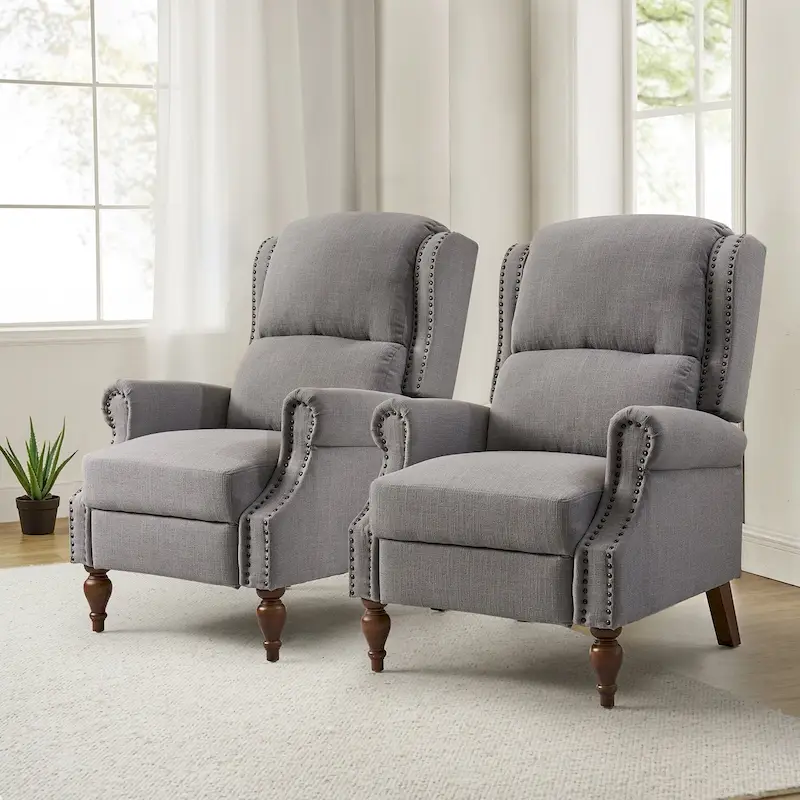 Traditional Roll Arm Manual Recliner with Solid Wood Legs