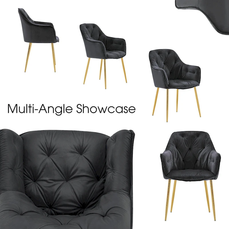 ivinta Tufted Dining Chairs Set of 2, Accent Chair with Solid Gold Plated Legs