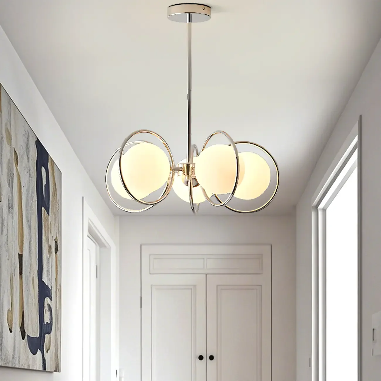 Modern LED Globe Chandelier with Circular Glass Design