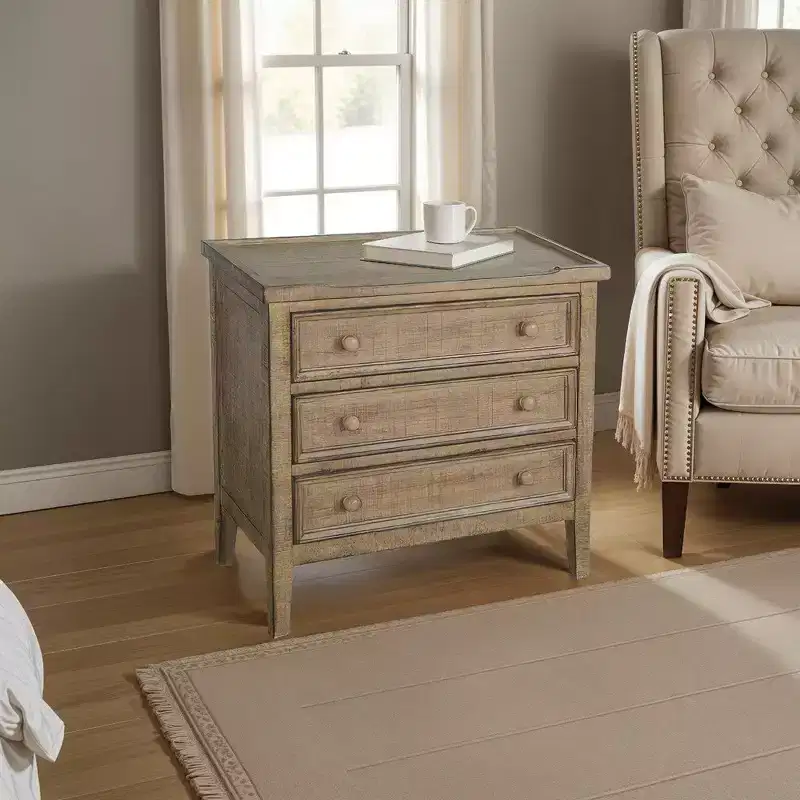 Royal Hampton 28 Side End Table | 3 Drawers with Round Knobs | Mahogany Wood