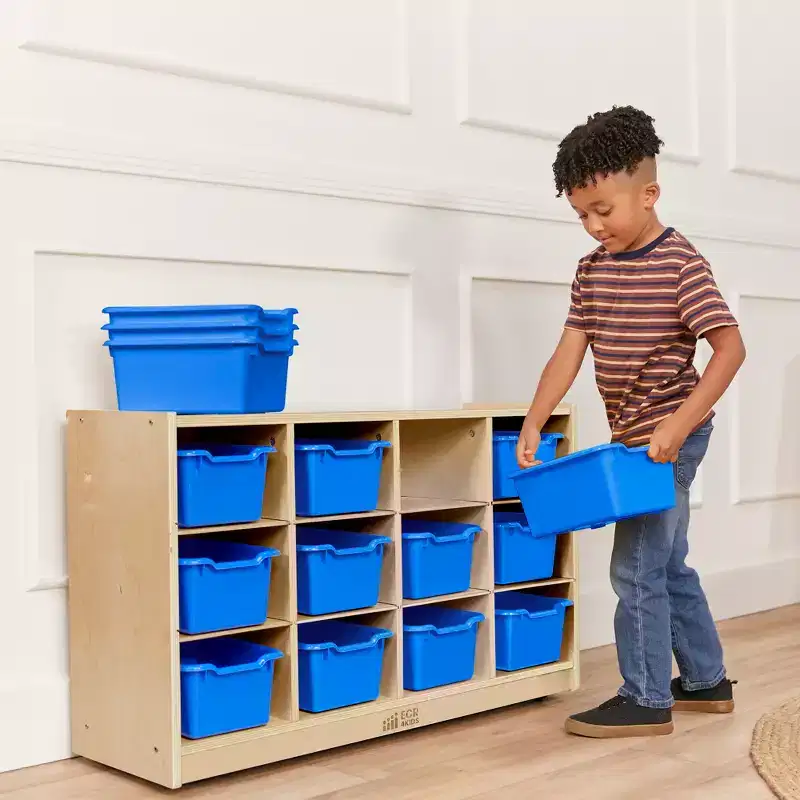 ECR4Kids 12 Cubby Mobile Tray Cabinet and 15 Scoop Front Bins, 3x4, Kids Furniture