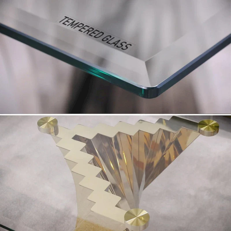 Modern Coffee Table Clear Tempered Glass Living Room Coffee Table with Geometric Base