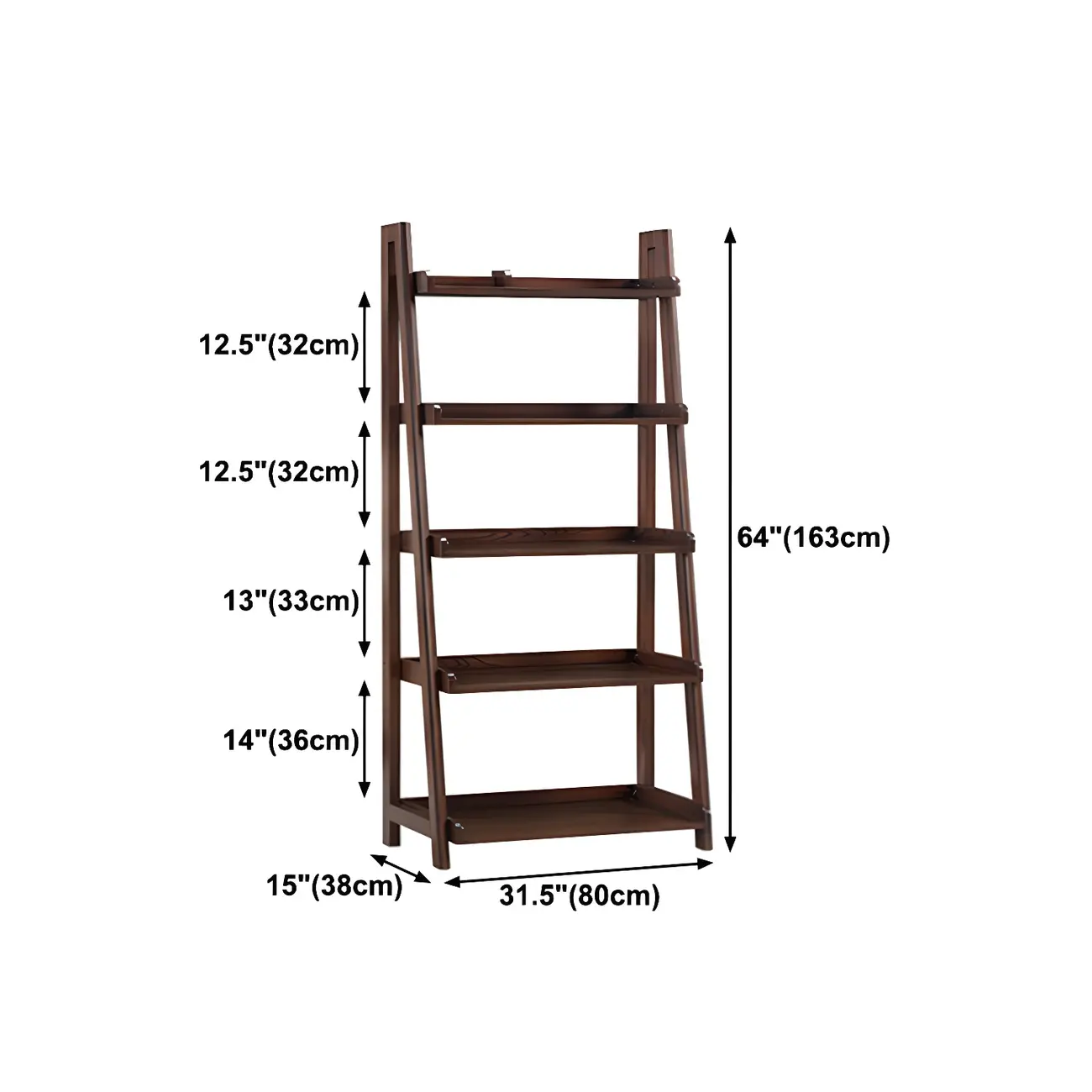 Scandinavian Wood Walnut 5-Tier Ladder Bookcase
