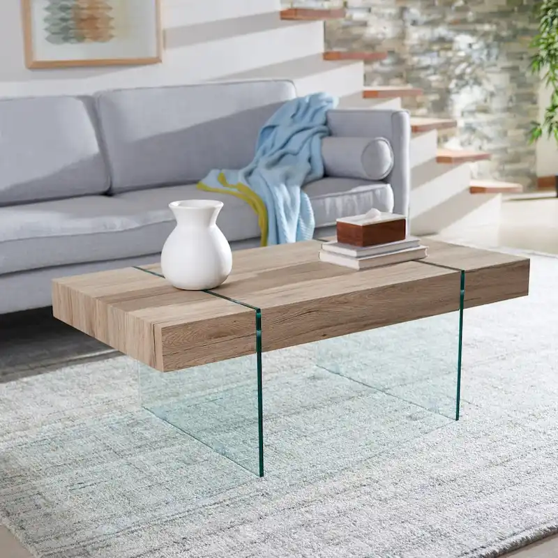 SAFAVIEH Pluma Glass Leg Rectangular Coffee Table - 43.3 W x 23.6 L x 15.7 H - 43Wx24Dx16H
