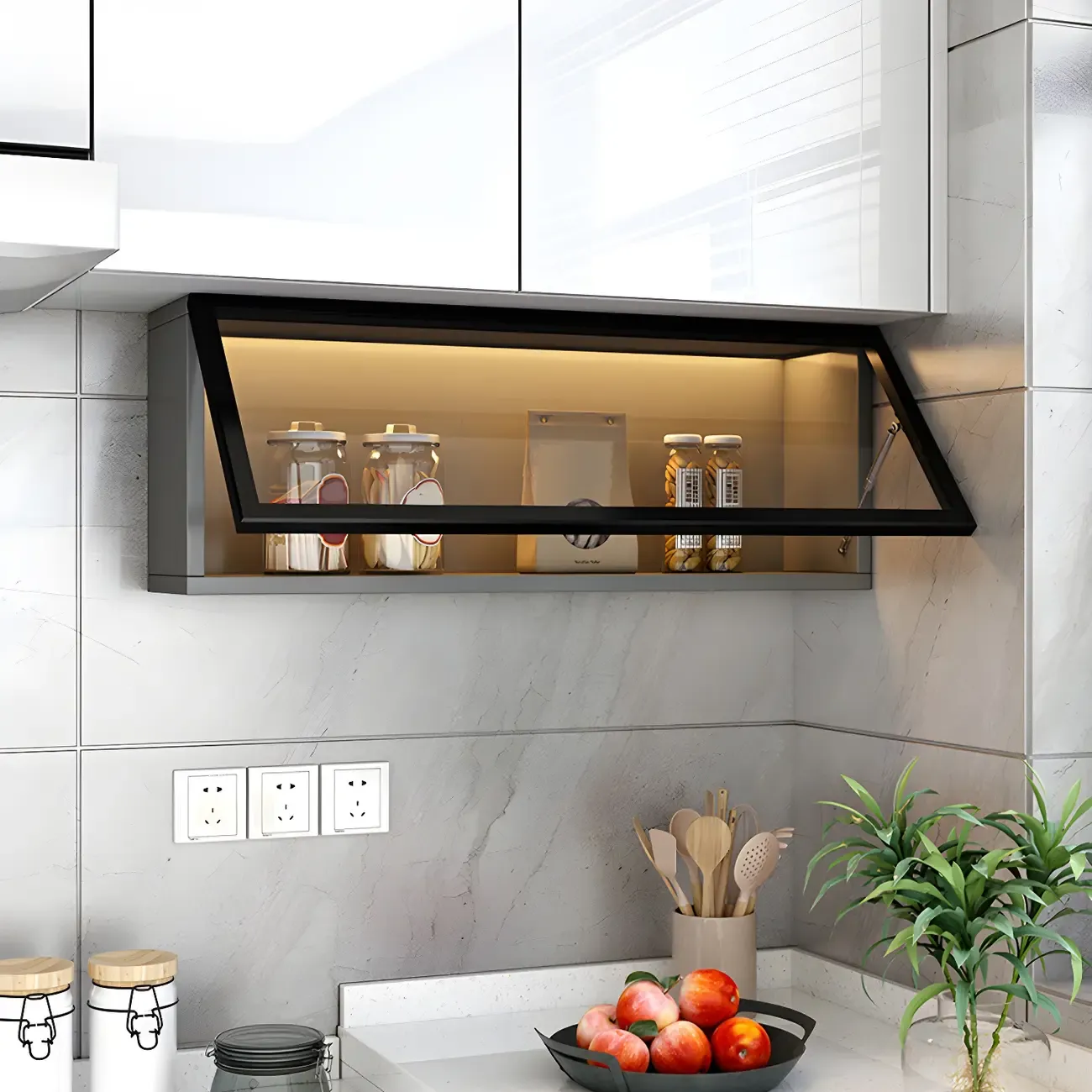 Kitchen Grey Wood Wall-Mounted China Cabinet