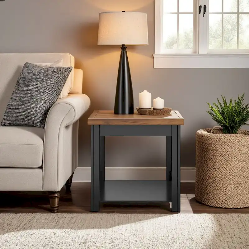 Modern Farmhouse Style 24-Inch Side Table — No Assembly Required, Two-Tone Finish