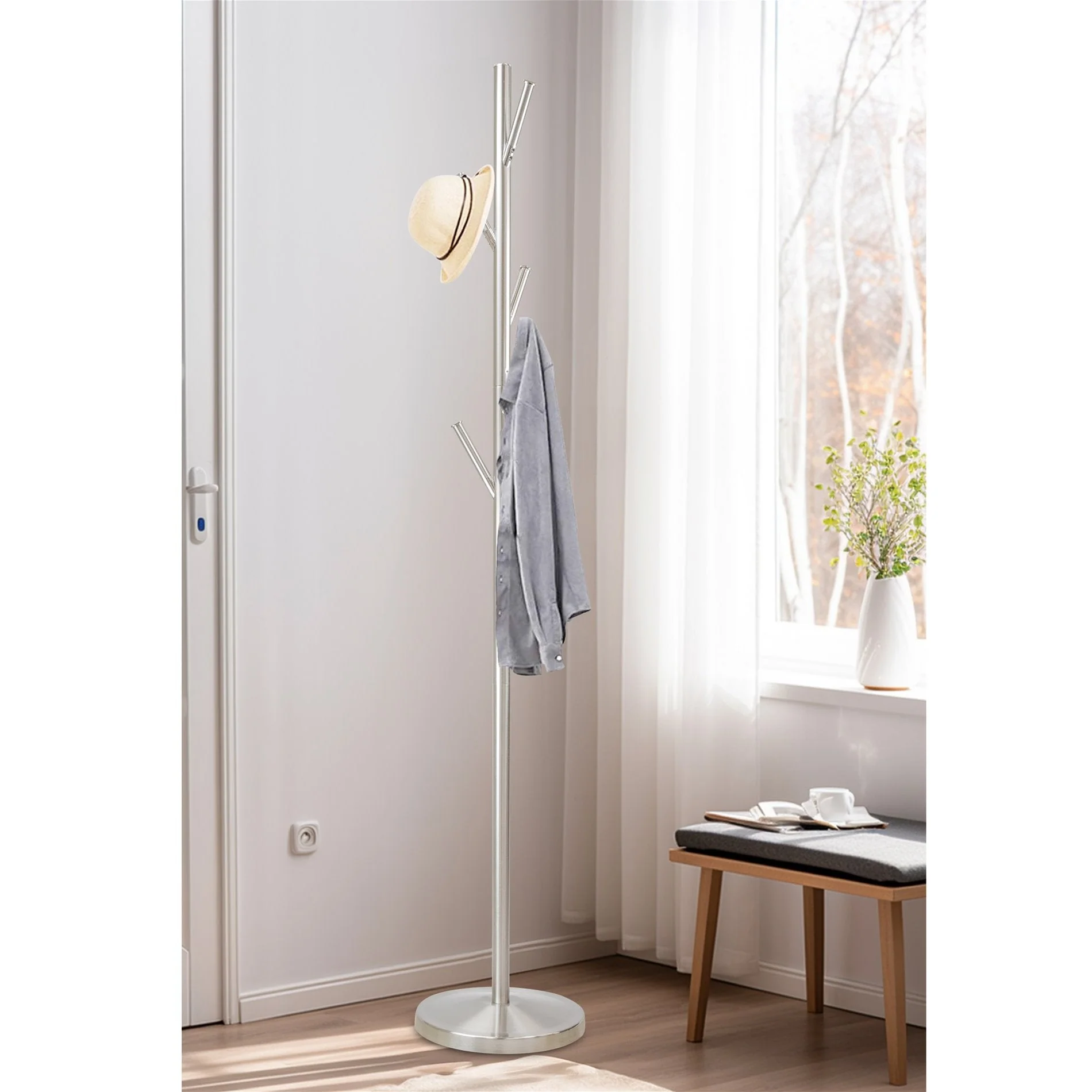 Addison 68 Free Standing Metal Coat Rack, Satin Steel