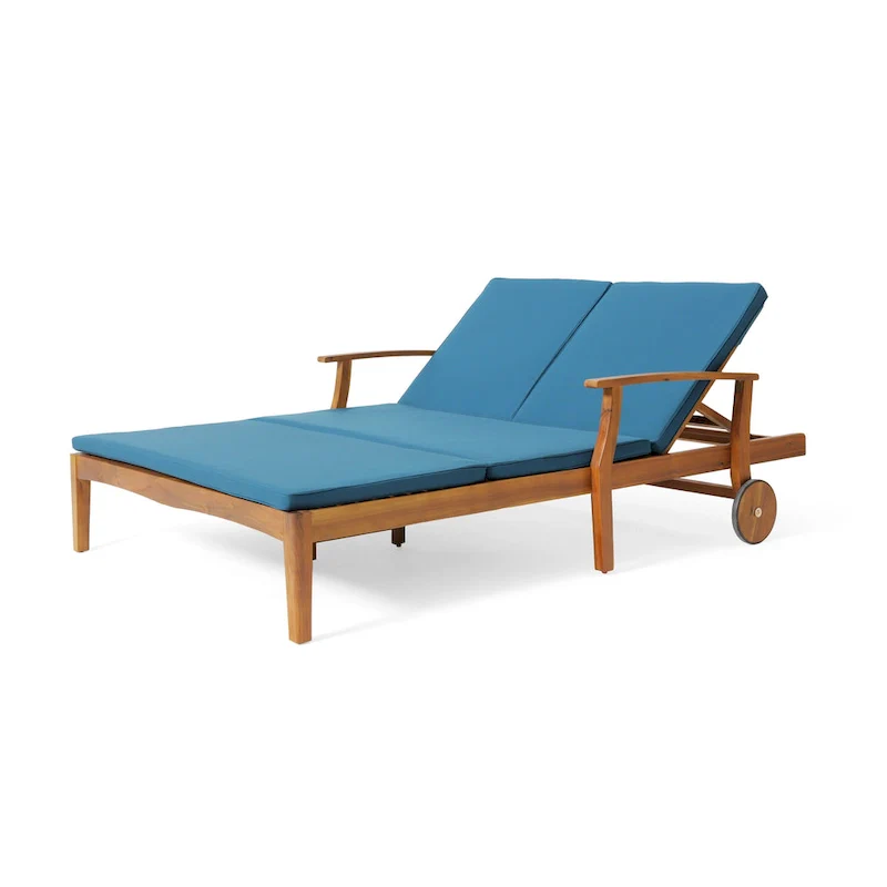 Hoye Double Chaise Lounger Recliner Bed, Outdoor, 79 Inch, Acacia Wood