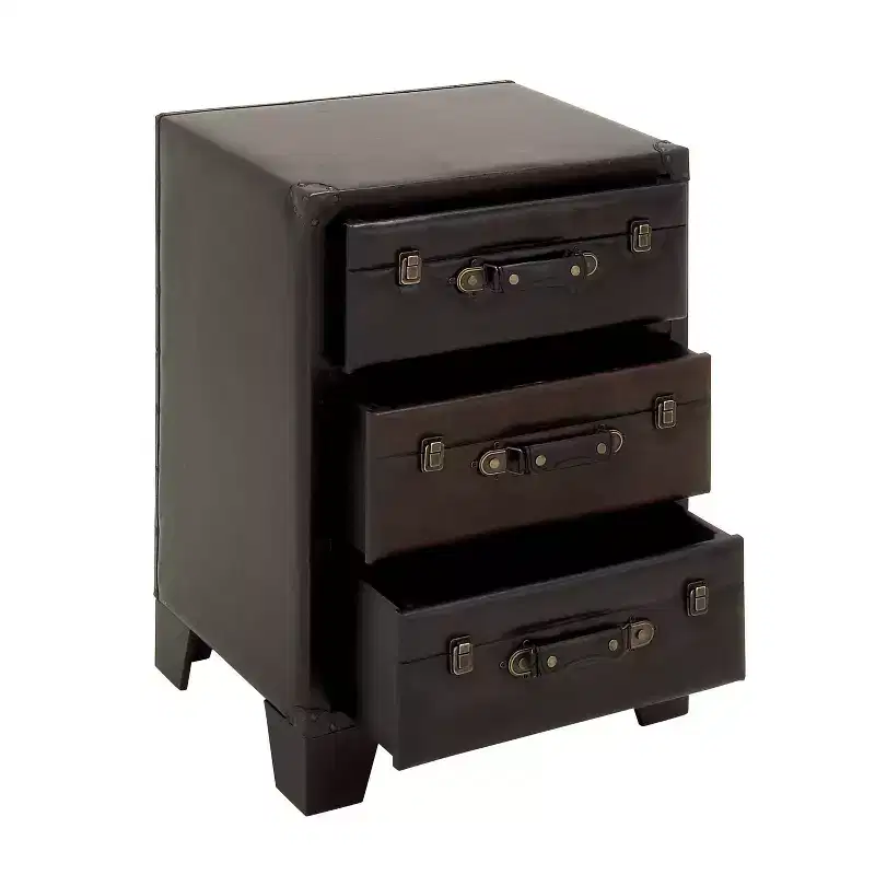 Traditional Wood and Faux Leather Cabinet Dark Brown - Olivia & May