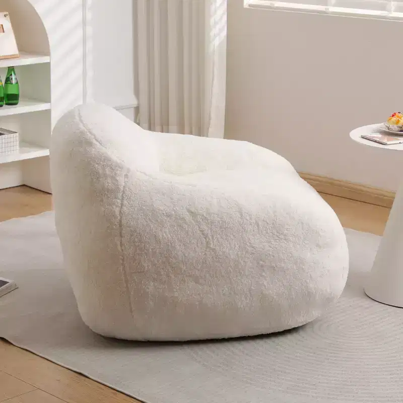Light Gray / Off White / Rose Red Faux Fur Bean Bag Chair with Armrest — 1 Adult