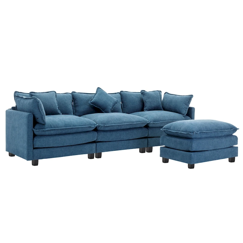 Blue 112.2  Modern L-Shaped 4-Seat Sofa with Removable Ottoman