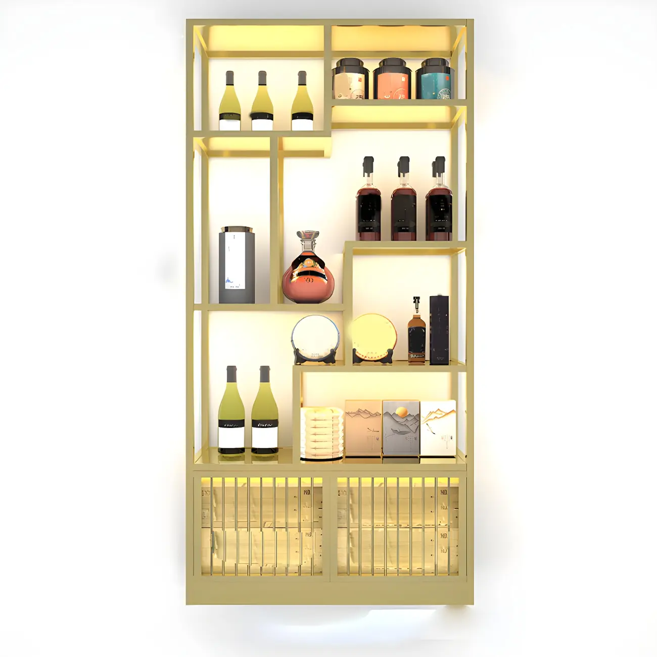 Glam Freestanding Gold Tall Metal Wine Rack