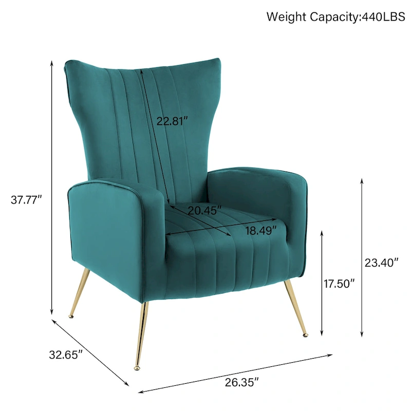 Upholstered Wingback Accent Chair - 26.4 W x 37.8 H x 32.6 D
