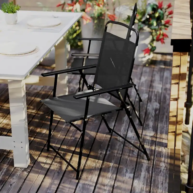Set of 2 All-Weather Textilene Patio Sling Chairs with Armrests