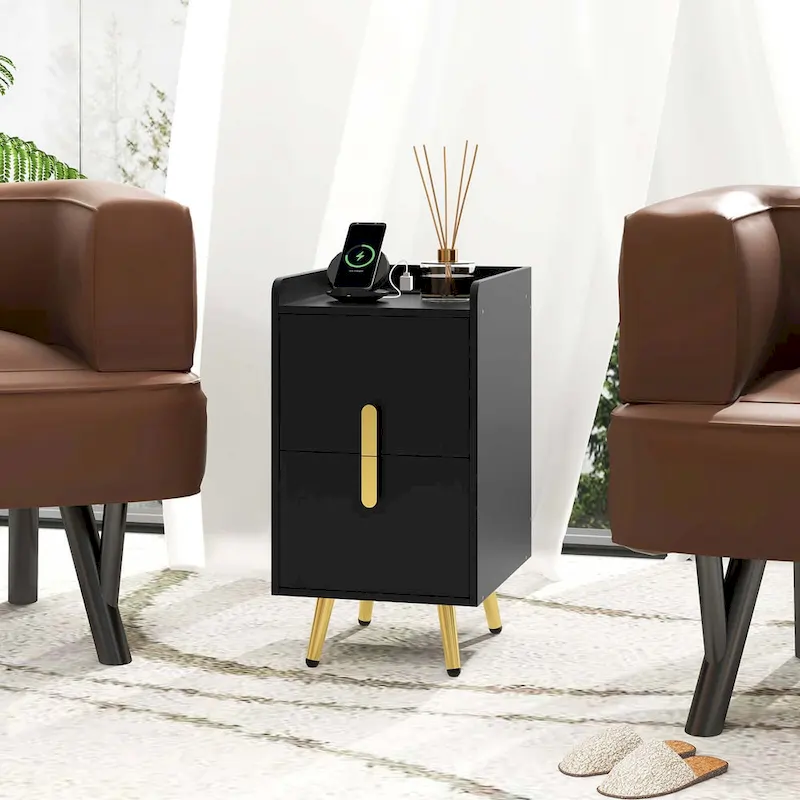 Costway Nightstand with Charging Station Home Bedside Sofa Side Tables