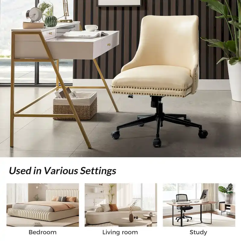 Faux Leather Swivel Office Chair - Mid-Back with Nailhead Trim - 250 lbs Capacity