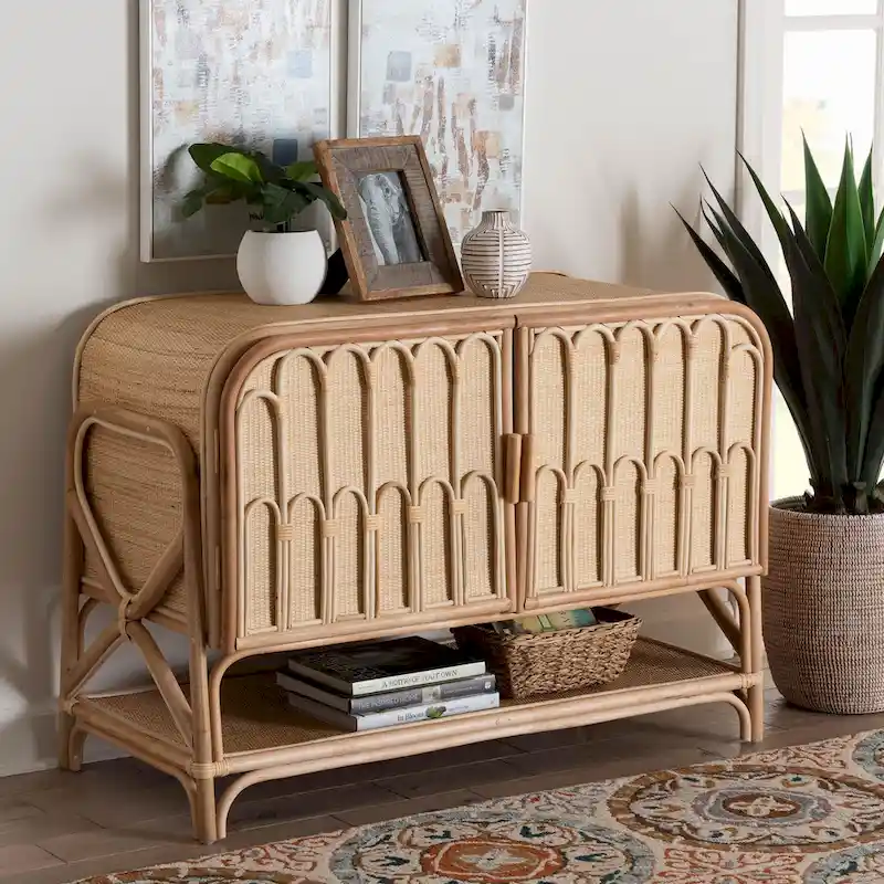 Bohemian Natural Rattan 2-Door Storage Cabinet
