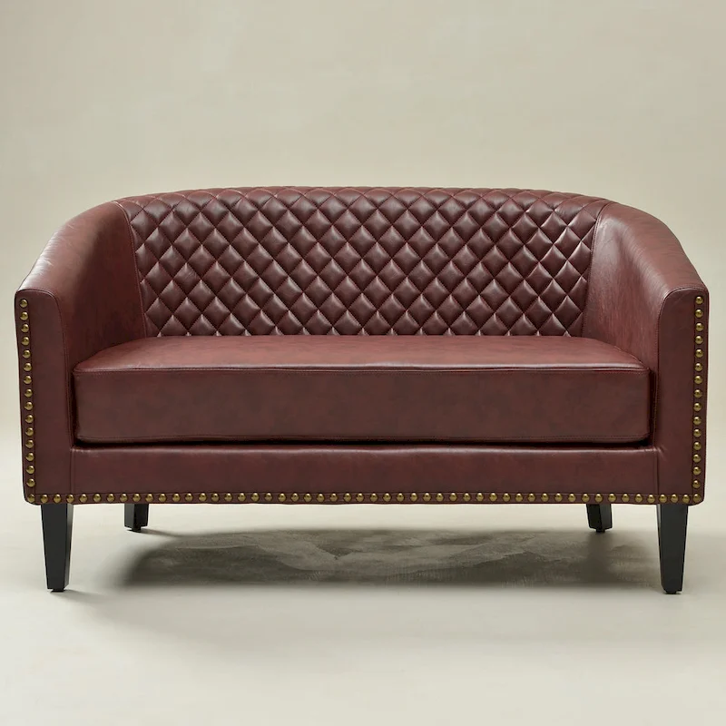 KINWELL 50W Tufted Faux Leather Upholstered Small Loveseat Sofa