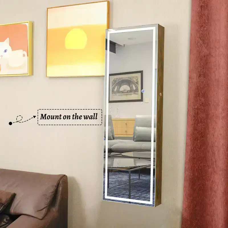 Okak Moedern Full Body Mirror with Jewelry Storage, Wall Mirror with Security Lock, Door Mirror for Living Room, Clothing Room