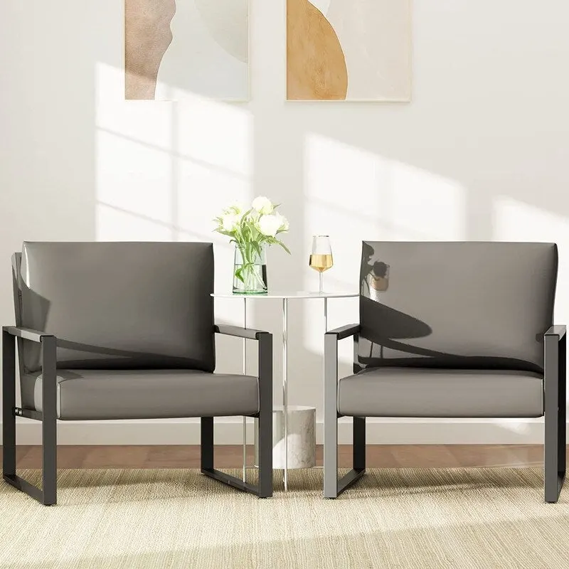 Eureka Modern Vintage Upholstered PU Leather Armchairs, Mid Century Accent Chairs with Steel Frame, Leisure Chairs (Set of 2)
